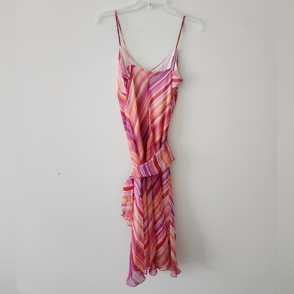 Vintage Y2K Charlotte Russe Striped Colorful Sunset Ruffle Midi Dress Medium - Picture 4 of 7